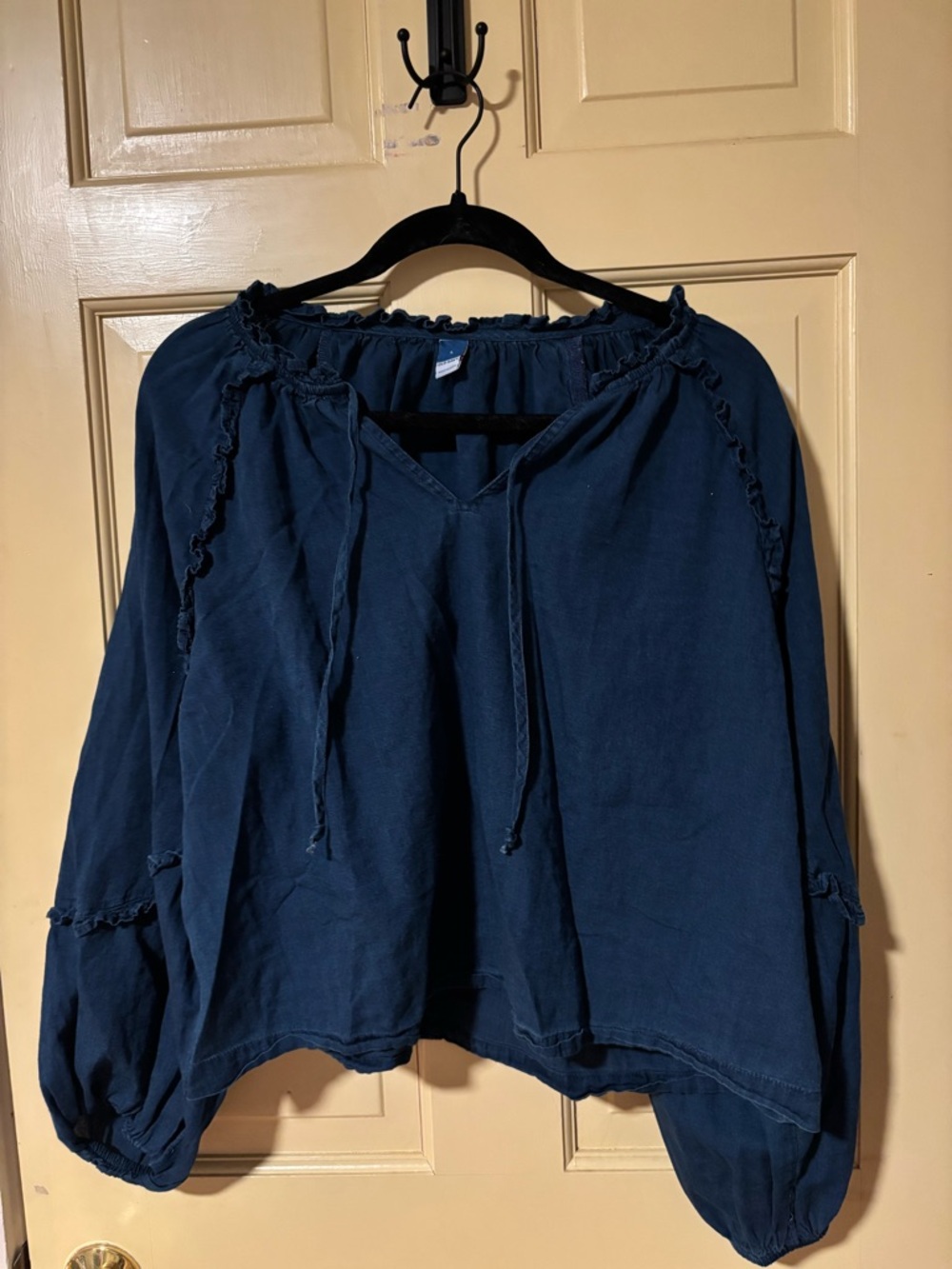 Old Navy Navy Blue Peasant Tunic with Tie Neck